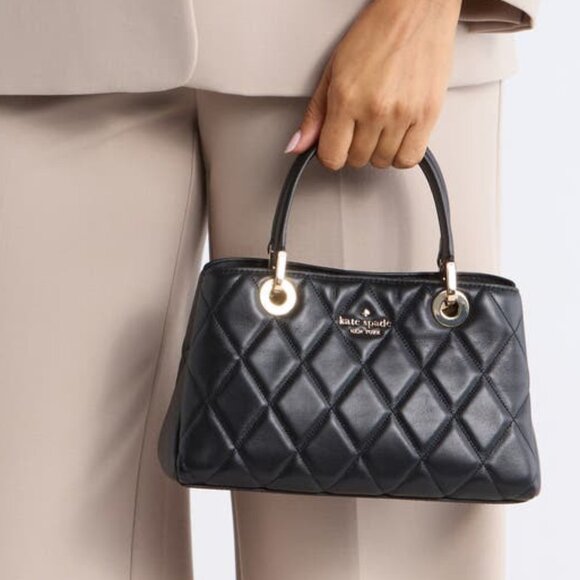 NWT ✅ Kate Spade CAREY ~ Small Quilted Sullivan Satchel K1489 ~ BLACK ✨ NWT - Picture 8 of 12